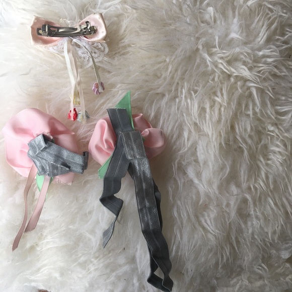 3 Oversized hair tie clip bow garter pink flower main image 7